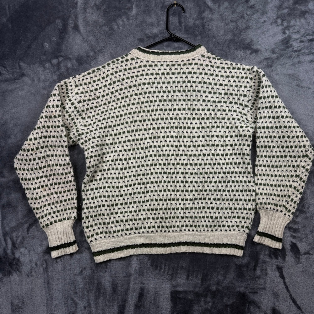 Fathom Sweater Mens L White Green Wool Blend Nordic Knit Crew Neck Vintage - Picture 7 of 7